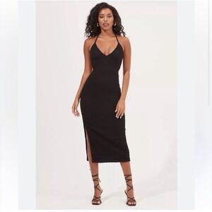 Astr the label black midi crinkled dress